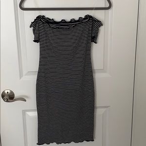 striped off the shoulder dress